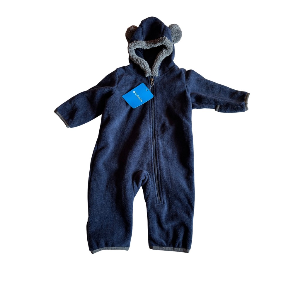 Columbia Western Barlow Bunting Navy Blue Fleece Bear Ear Hooded Suit